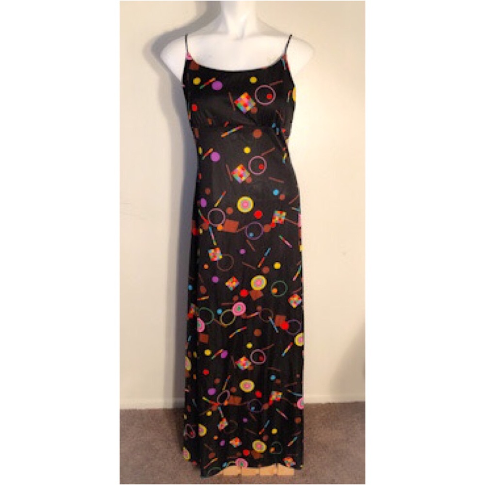 Vintage Jonathan Logan Black Geometric Print Spaghetti Strap Maxi Dress - Picture 4 of 6